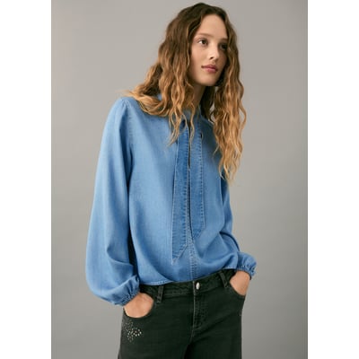 Pull MANGO Manches Courtes Bouffantes | Couleur Bleu Canard - Taille M | Occasion Très Bon état