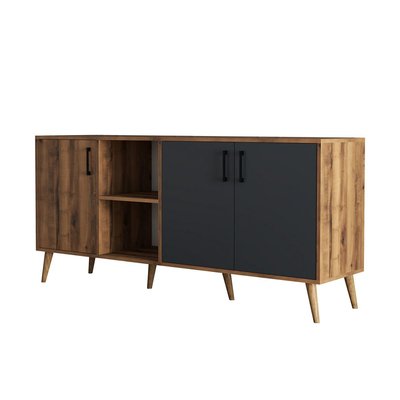Buffet 2 niches 3 portes décor noyer et gris anthracite L180 cm - Exxen CALICOSY