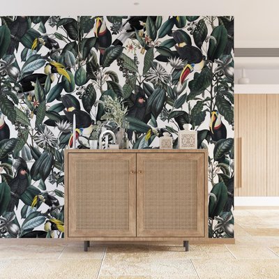 Papier peint avec plantes tropicales et toucans - 340x260 cm (l x h) LA TOUCHE ORIGINALE