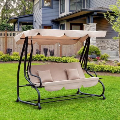 Balancelle de jardin 3 places convertible beige noir OUTSUNNY