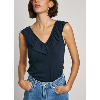 Top aus Rippmaterial, V-Ausschnitt mit Volant PEPE JEANS
