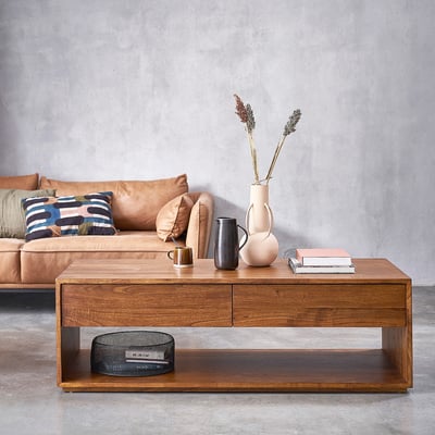 Table basse en bois massif 140 cm 4 tiroirs  MILO BERAH GETAH