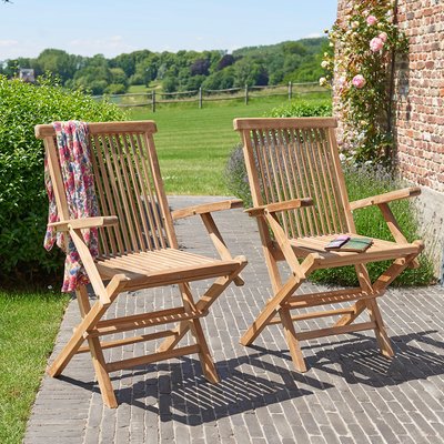 Lot de 2 fauteuils de jardin en teck massif pliant  MIDLAND BERAH GETAH