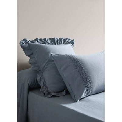 Deux taies d’oreiller coton lavé volant détail dentelle 60x60 cm MANGO HOME