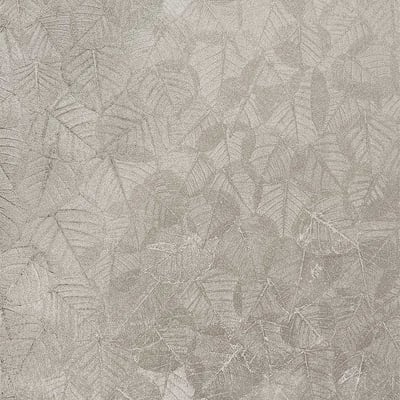 Papier peint feuillage texturé gris argenté HEXOA