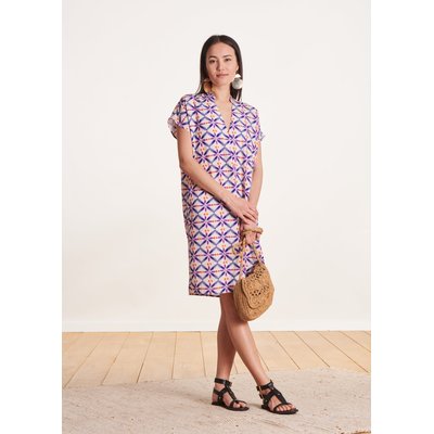 Robe courte droite imprimée à manches courtes LA FEE MARABOUTEE