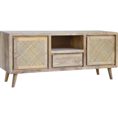Meuble tv design naturel en acacia et cannage rattan RECOLLECTION