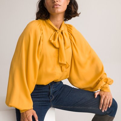 Рубашка с галстуком-бантом, длинные рукава LA REDOUTE COLLECTIONS