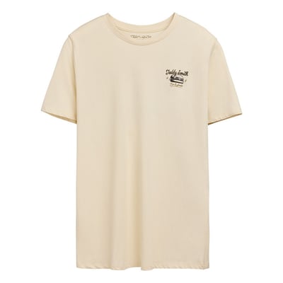T-shirt en coton beige imprimé hamburger au dos et à la poitrine à col rond TEDDY SMITH