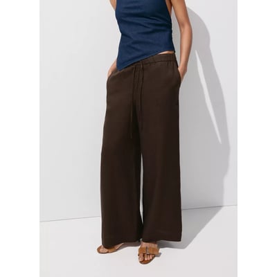 Pantalon wide leg en lin MANGO