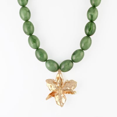 Collier perles vertes pendentif fleur BALABOOSTE