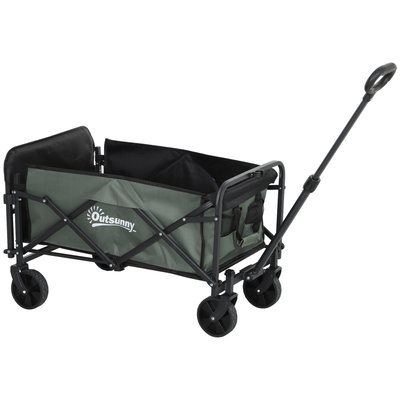 Chariot de transport jardin pliable poignée kaki OUTSUNNY