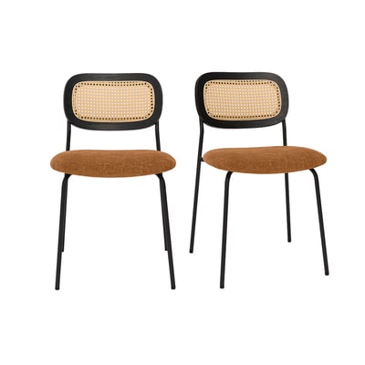 Chaises design en tissu effet velours texturé terre brulée, métal noir et cannage rotin (lot de 2) MIRANDA MILIBOO