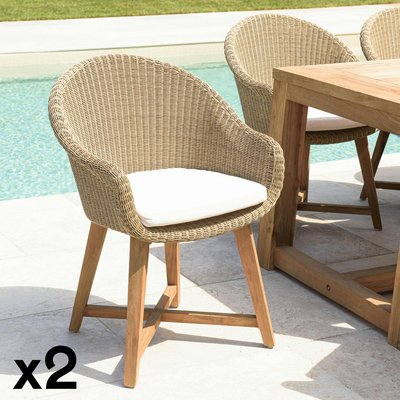 Fauteuil de jardin arrondi résine tressée beige (lot de 2) MANY PIER IMPORT