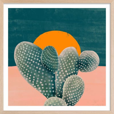 Affiche illustration cactus et soleil orange HEXOA
