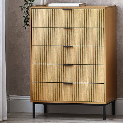 Gia Slatted Oak 5 Drawer Chest SO'HOME
