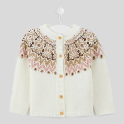 Cardigan manches longues col rond jacquard, certifié OEKO-TEX BOUT'CHOU