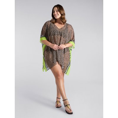 Caftan imprimé à pois, col V et bords jaune fluo FIORELLA RUBINO