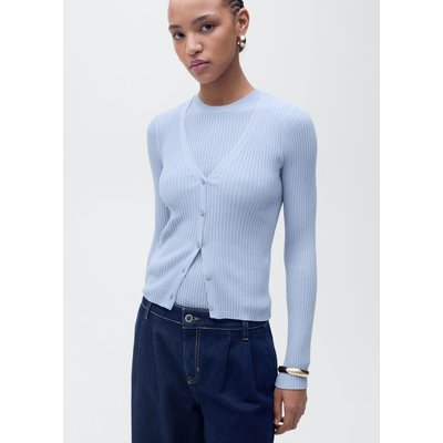 Cardigan maille côtelée col V MANGO