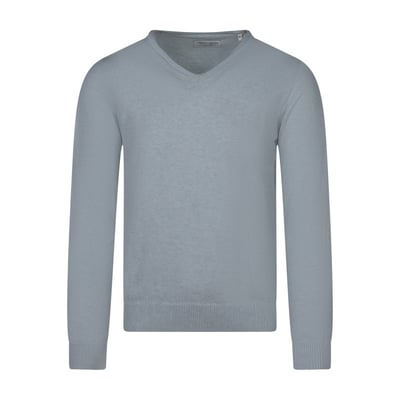 Pull en coton bleu clair à coupe droite pourvu d'un col v côtelé TEDDY SMITH