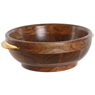 Saladier rond acacia et inox doré 35x30.5x11.5cm WADIGA