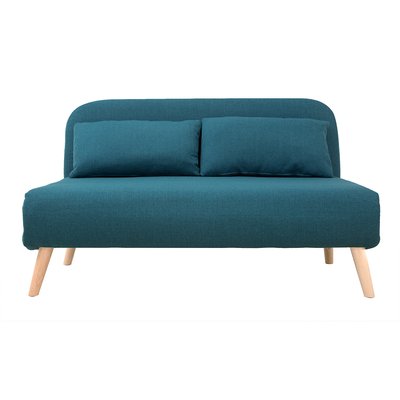 Chauffeuse 2 places convertible en tissu effet velours texturé beige et bois clair AMIKO MILIBOO