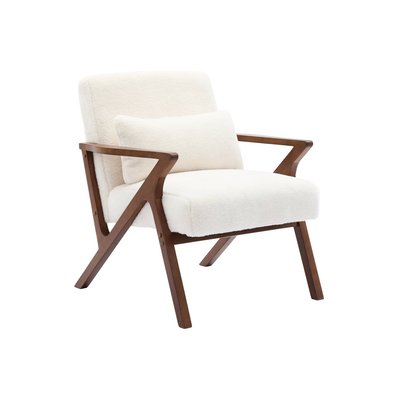 Fauteuil scandinave bois d'hévéa teinté noyer et tissu effet imitation fourrure ANTOINE SWEEEK