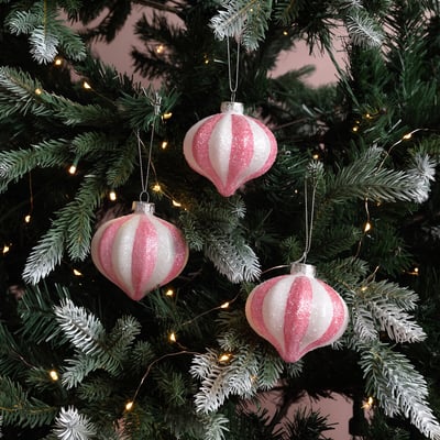Set of 3 Pink Stripe Baubles SO'HOME