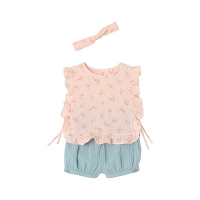 Ensemble : blouse + short + bandeau en gaze de coton VERTBAUDET