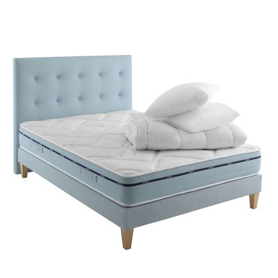 Ensemble matelas mémoire de forme, sommier, pieds, tête de lit, couette et oreiller Songe 500 SOMEO