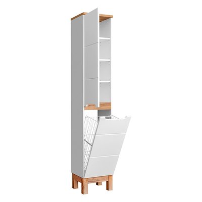 Meuble colonne avec panier à linge BALI WHITE STELLAMEUBLES