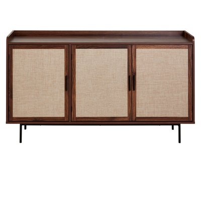 Buffet 3 portes décor noyer avec façades en tissu  L140 cm - JETSON CALICOSY