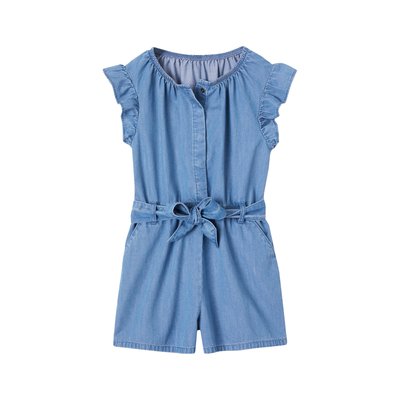Combishort en denim léger manches volantées VERTBAUDET