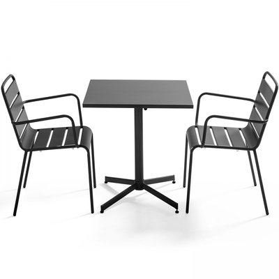 Salon de jardin table bistrot en métal et 2 fauteuils, PALAVAS OVIALA