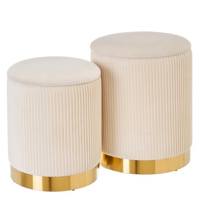 Set de 2 poufs coffres velours beige et métal doré 35x35x44cm WADIGA