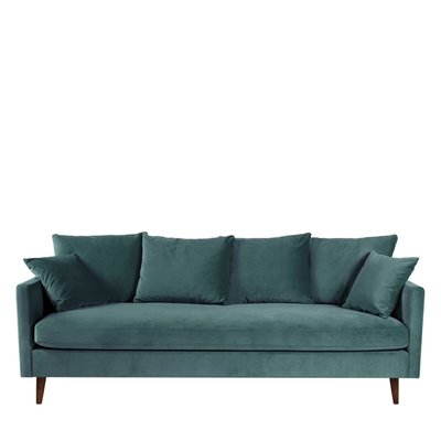 Canapé convertible 4 places en velours pieds bois foncé - VILLABON DRAWER