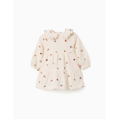 Robe en coton à manches longues avec broderie florale ZIPPY