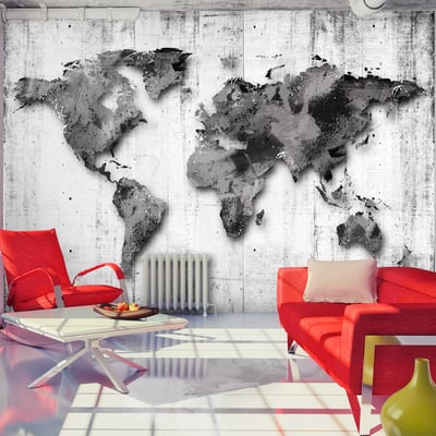 Papier peint intissé panoramique Carte du monde World in Shades of Gray EDEN