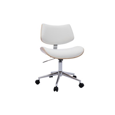 Chaise de bureau à roulettes design en tissu effet velours texturé beige, bois clair chêne et métal MALMO MILIBOO