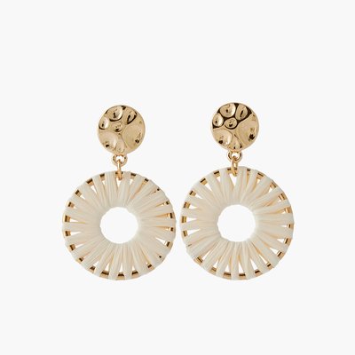 Boucles d'oreilles rondes tissées en raphia ivoire BALABOOSTE