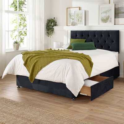 Olivier Velvet Divan Bed with 2 Drawers ASPIRE