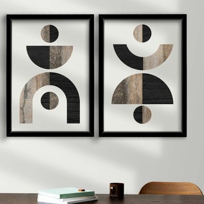 Tableau abstrait géométrique noir et marbre (set de 2) PIER IMPORT
