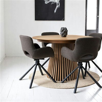 Table ronde extensible en chêne clair avec piètement baguette (2 rallonges incluses) ø120 cm / 160 cm / 200 cm AMSTERDAM PIER IMPORT