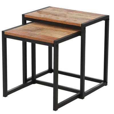 Set de 2 Tables Basses d'Appoint Gigognes en Bois et Métal Noir WADIGA