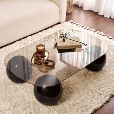 Table basse verre ambré bords arrondis - 4 pieds noirs KOCHI PIER IMPORT