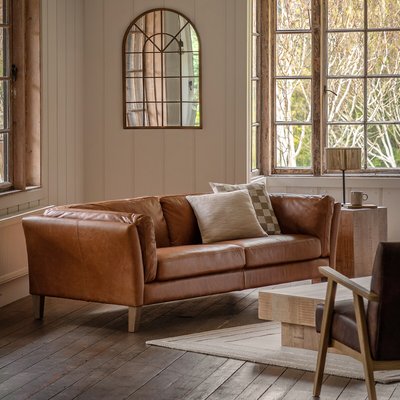 Nadiad Vintage Leather 3 Seater Sofa with Solid Wood Legs SO'HOME