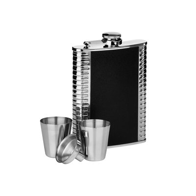 4-Piece Hip Flask Set in Black Leather Effect, 8oz SO'HOME