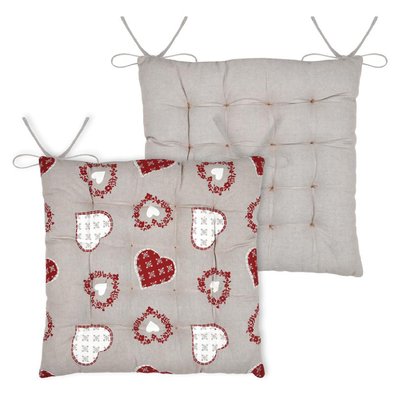 Galette de chaise coeurs esprit chalet en coton LOVELY CASA