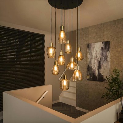 Suspension en verre ambré 9 abat-jour NOVA PIER IMPORT