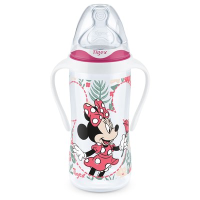 Biberon col large 300ml 6mois et plus avec poignée Minnie TIGEX